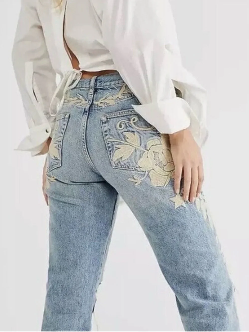We the Free Bren distressed embroidered boyfriend jeans.